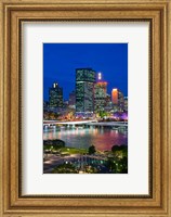 Framed Australia, Queensland, Brisbane, City Skyline  at night
