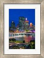 Framed Australia, Queensland, Brisbane, City Skyline  at night