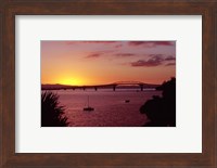 Framed Auckland Harbour Bridge and Waitemata Harbour at Dusk, New Zealand
