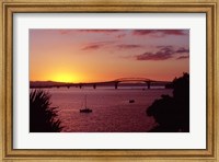 Framed Auckland Harbour Bridge and Waitemata Harbour at Dusk, New Zealand