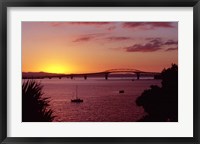 Framed Auckland Harbour Bridge and Waitemata Harbour at Dusk, New Zealand