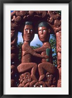 Framed Native Maori, Wooden Tribal Statue, Maori Arts and Crafts Institute, New Zealand