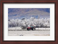 Framed Tractor and Hoar Frost, Sutton, Otago, South Island, New Zealand
