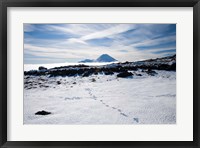 Framed Footsteps in Snow and Mt Ngauruhoe, Tongariro National Park, North Island, New Zealand