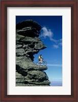 Framed Mountain Biker and Rock Tor, Dunstan Mountains, Central Otago