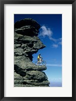 Framed Mountain Biker and Rock Tor, Dunstan Mountains, Central Otago