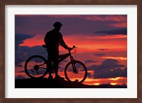 Framed Mountain Biker and Sunset, Dunstan Mountains, Central Otago