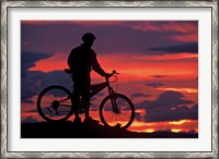 Framed Mountain Biker and Sunset, Dunstan Mountains, Central Otago