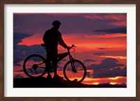Framed Mountain Biker and Sunset, Dunstan Mountains, Central Otago