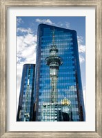 Framed Reflection of Skytower in Office Building, Auckland, North Island, New Zealand