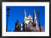 Framed St Pauls Cathedral and Robert Burns Statue, Octagon, Dunedin, New Zealand