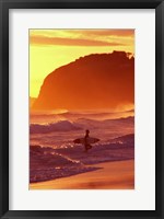 Framed Surfer at Sunset, St Kilda Beach, Dunedin, New Zealand
