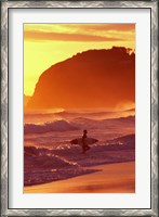 Framed Surfer at Sunset, St Kilda Beach, Dunedin, New Zealand