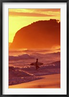 Framed Surfer at Sunset, St Kilda Beach, Dunedin, New Zealand