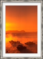 Framed New Zealand, Fishing Boats at sunrise, Stewart Island