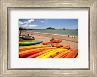 Framed Kayaks on beach, Paihia, Bay of Islands, Northland, North Island, New Zealand