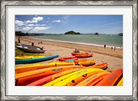 Framed Kayaks on beach, Paihia, Bay of Islands, Northland, North Island, New Zealand