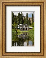 Framed shed and pond, Northburn Vineyard, Central Otago, South Island, New Zealand