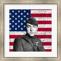 Framed Eddie Rickenbacker in front of the American flag