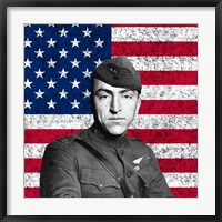 Framed Eddie Rickenbacker in front of the American flag