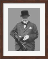 Framed Sir Winston Churchill with a Tommy Gun