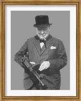 Framed Sir Winston Churchill with a Tommy Gun