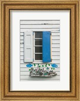 Framed Beach House Blue shutters, Loyalist Cays, Bahamas, Caribbean