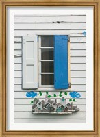 Framed Beach House Blue shutters, Loyalist Cays, Bahamas, Caribbean