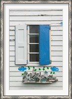 Framed Beach House Blue shutters, Loyalist Cays, Bahamas, Caribbean