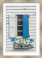 Framed Beach House Blue shutters, Loyalist Cays, Bahamas, Caribbean