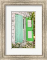 Framed Beach House Green shutters, Loyalist Cays, Bahamas, Caribbean