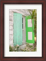 Framed Beach House Green shutters, Loyalist Cays, Bahamas, Caribbean