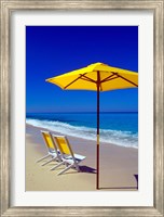 Framed Yellow Chairs and Umbrella on Pristine Beach, Caribbean