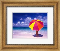 Framed Female Holding a Colorful Beach Umbrella on Harbour Island, Bahamas