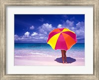 Framed Female Holding a Colorful Beach Umbrella on Harbour Island, Bahamas