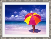 Framed Female Holding a Colorful Beach Umbrella on Harbour Island, Bahamas