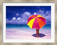 Framed Female Holding a Colorful Beach Umbrella on Harbour Island, Bahamas
