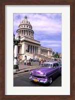 Framed Classic 1950's purple Auto, Havana, Cuba