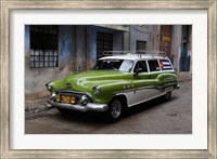 Framed 1950's era antique car and street scene from Old Havana, Havana, Cuba