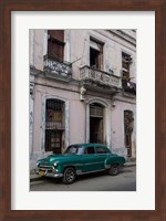 Framed 1950's era green car, Havana Cuba