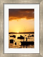 Framed Boats silhouetted at sunrise, Havana Harbor, Cuba