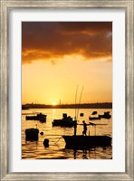 Framed Boats silhouetted at sunrise, Havana Harbor, Cuba