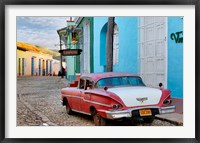 Framed Colorful buildings and 1958 Chevrolet Biscayne, Trinidad, Cuba