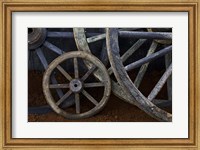 Framed Rustic wagon wheels on movie set, Cuba