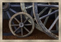 Framed Rustic wagon wheels on movie set, Cuba