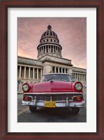 Framed 1950's era pink car,  Havana Cuba