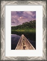 Framed Paddling a dugout canoe on Lake Anangucocha, Yasuni National Park, Amazon basin, Ecuador