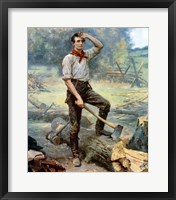 Framed Digitally restored Vector Painting of a Young Abraham Lincoln Chopping Wood