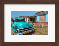 Framed Trinidad, Cuba, blue classic 1950s Chevrolet car