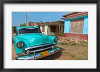 Framed Trinidad, Cuba, blue classic 1950s Chevrolet car